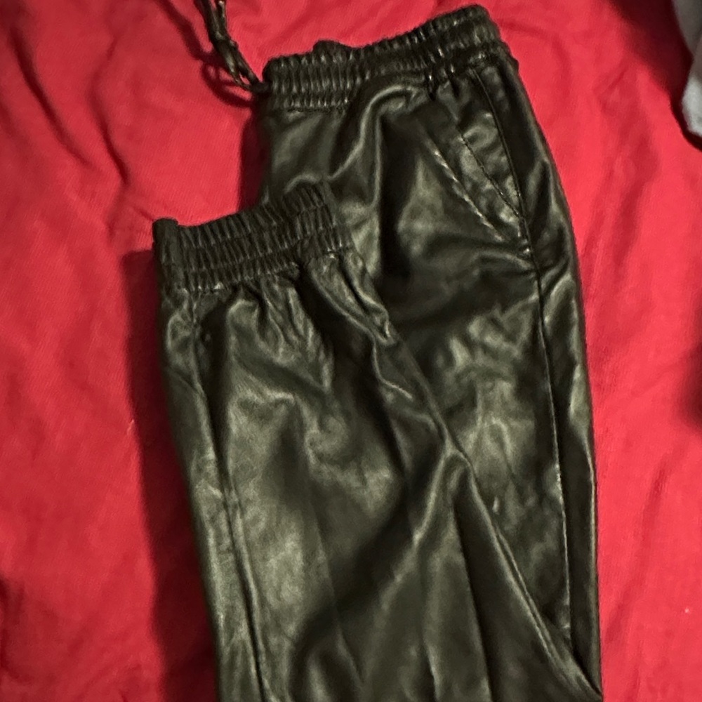 Black Faux Leather Joggers
